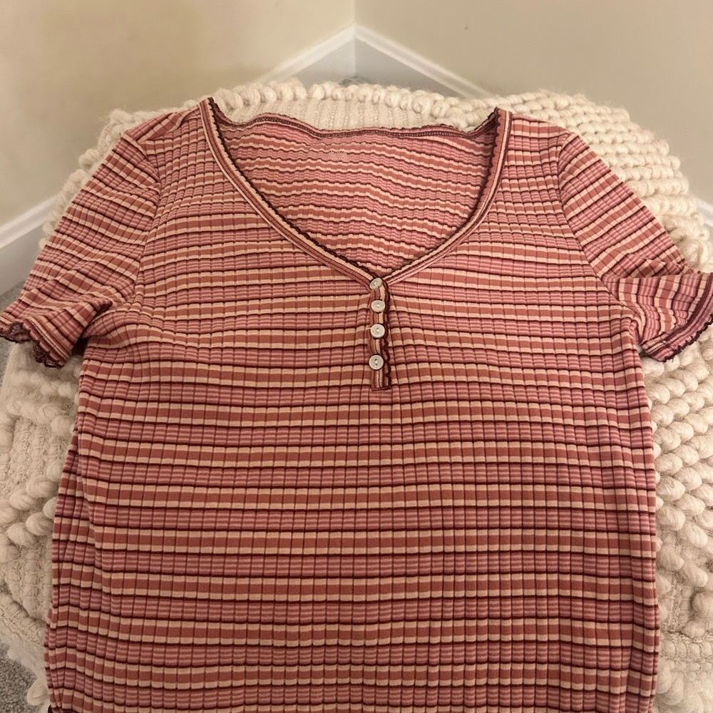 American Eagle Outfitters Pink Striped Short Sleeve Top